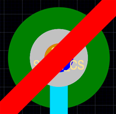 Blind via with trace entering bottom layer (layer 6) and exiting mid-layer (layer 3).
