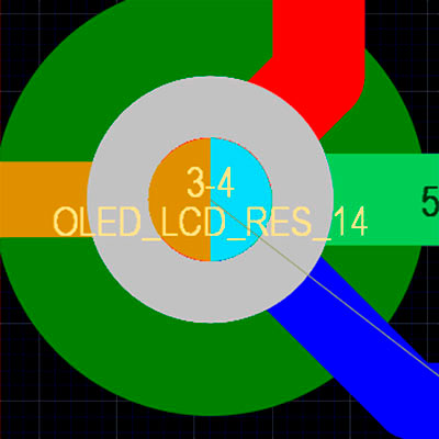 The stacked via in the middle connects traces between layer 3 and layer 4.