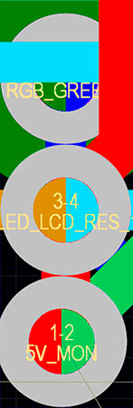 Example showcasing the staggered arrangement of the three stacked vias referenced in the previous illustration.