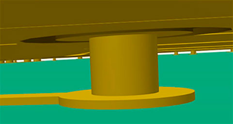 Examples of PTH vias tented and untented. The trace is entering the top layer and exiting from the bottom layer.